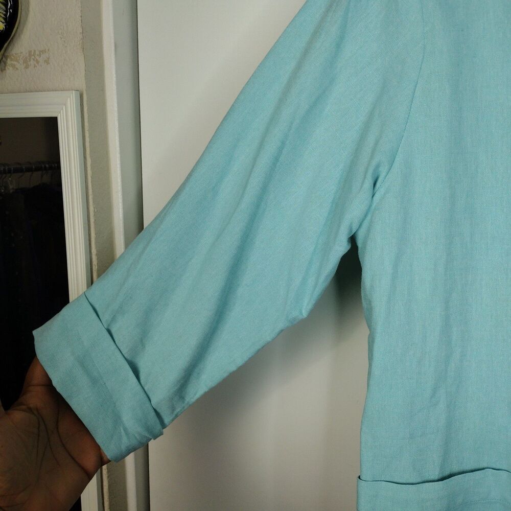 NEW Silvo Design Aqua Blue Linen 2 Button Front Blazer Jacket Women’s Sz S - Picture 2 of 7